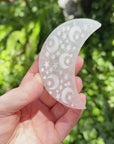 Selenite Moon with Etched Stars