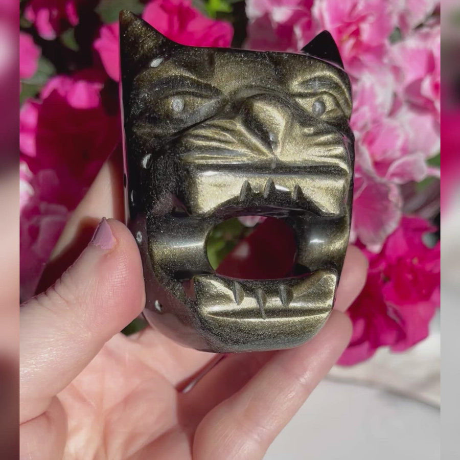 Gold Sheen Obsidian Jaguar Carving