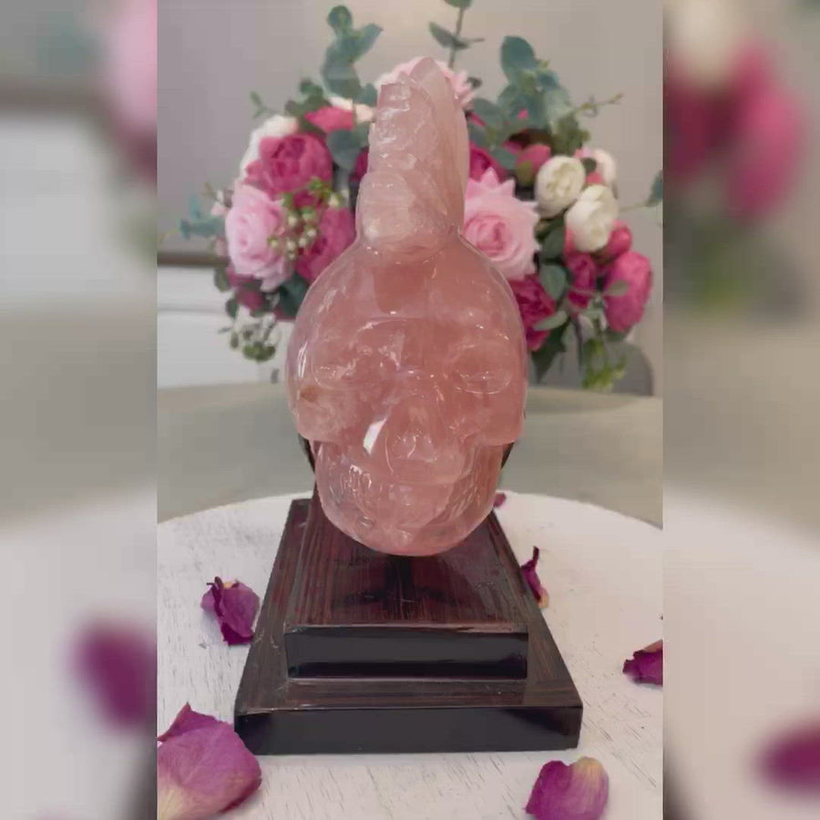 Rose Quartz Tribal Crystal Skull Carved by Wilson Venturini