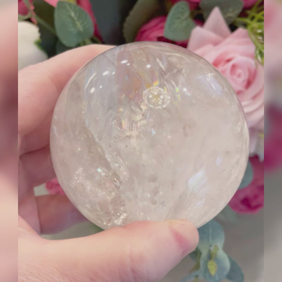 Clear Quartz Crystal Sphere with Rainbows