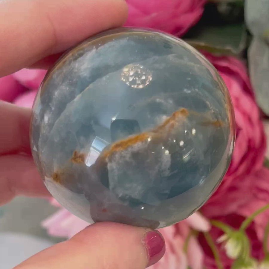 Rare Lemurian Aquatine Calcite Crystal Sphere