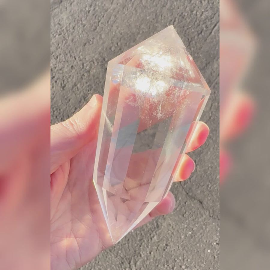 Lemurian Quartz Vogel Style Wand with Rainbows 12 Sided