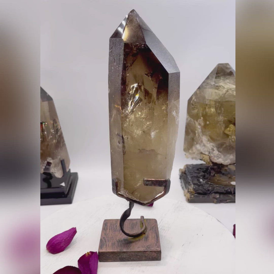 12” Natural Smokey Citrine Crystal Point with Rainbows