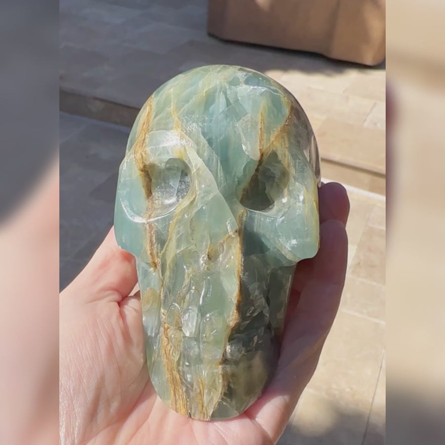 Rare Lemurian Aquatine Calcite Crystal Skull