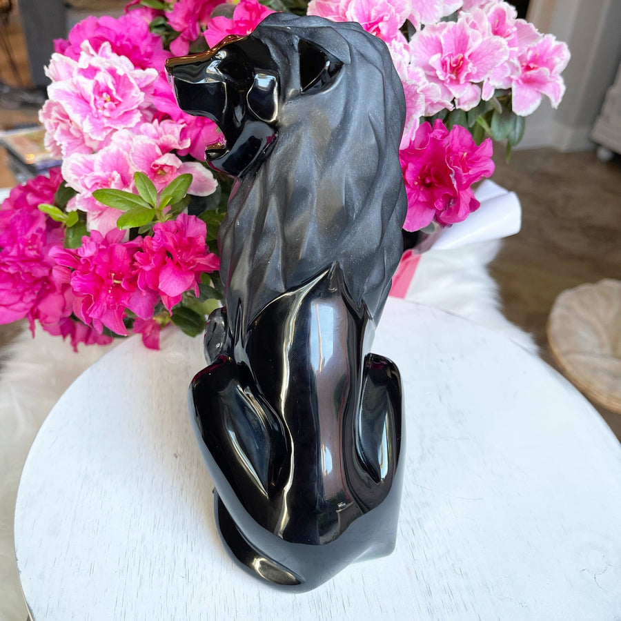 Black Obsidian Crystal Lion Sculpture