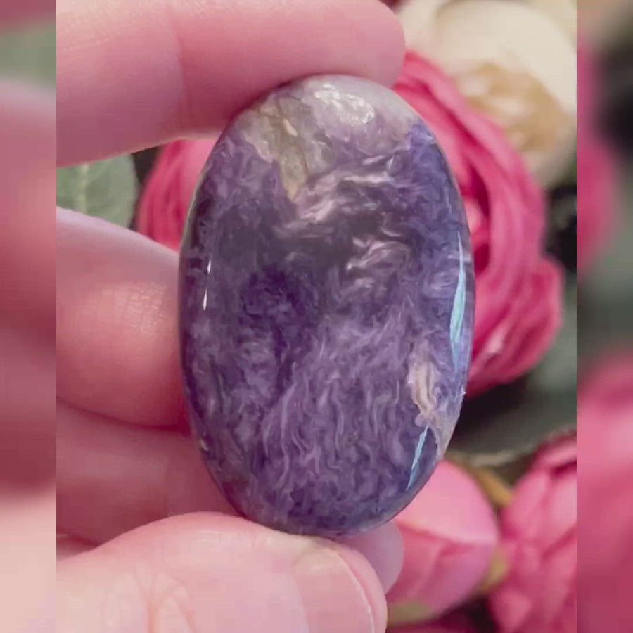 Grade AA Charoite Crystal Palm Stone