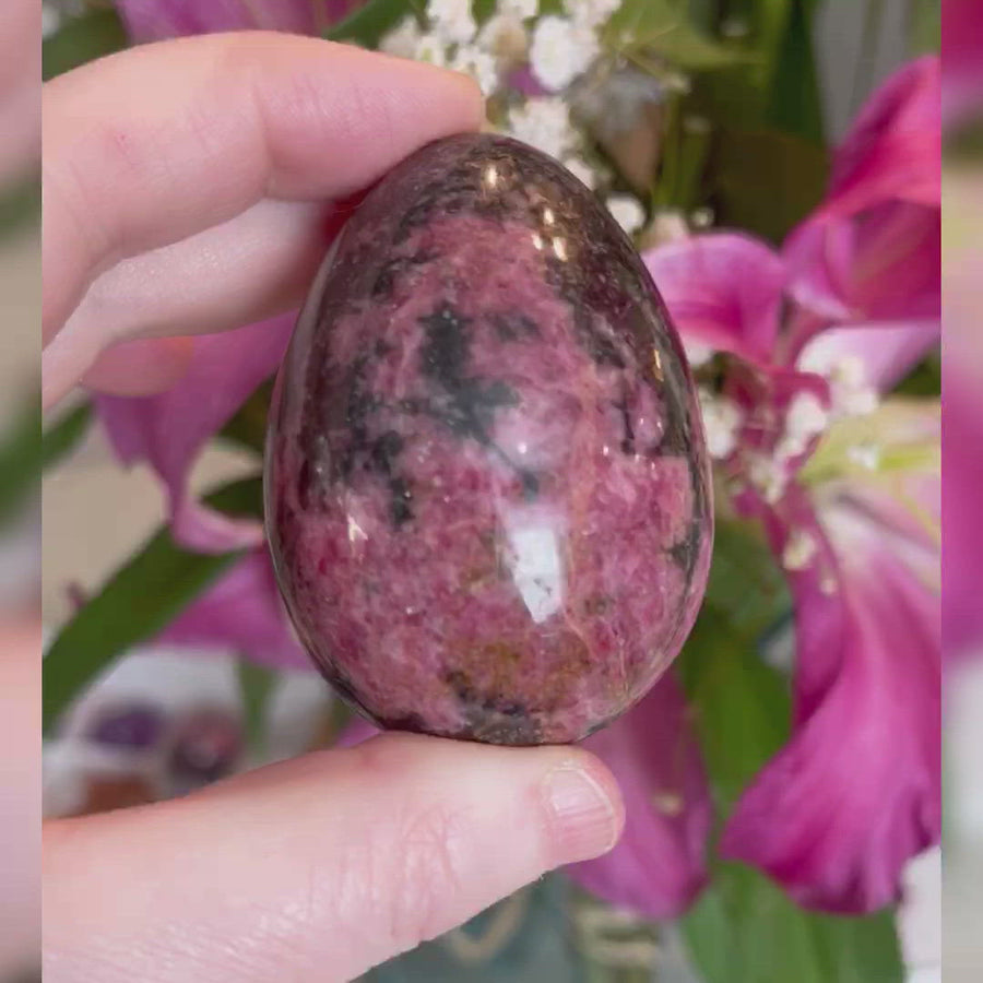 Pink and Black Rhodonite Crystal Egg