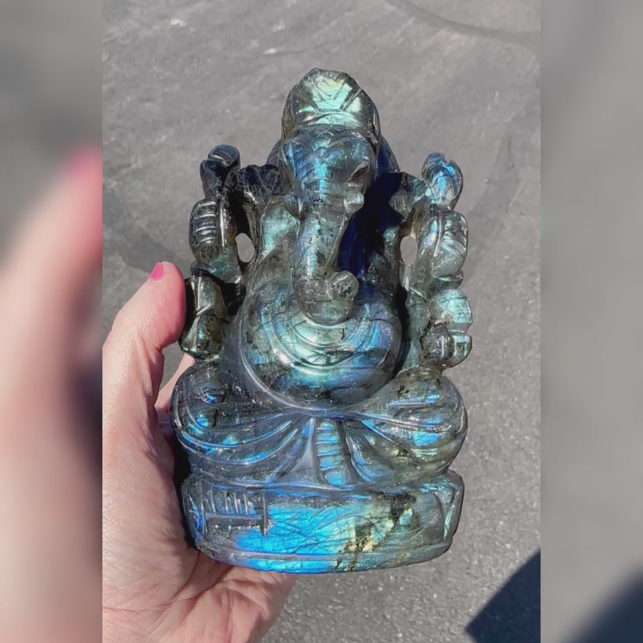Large Flashy Labradorite Ganesha Carving