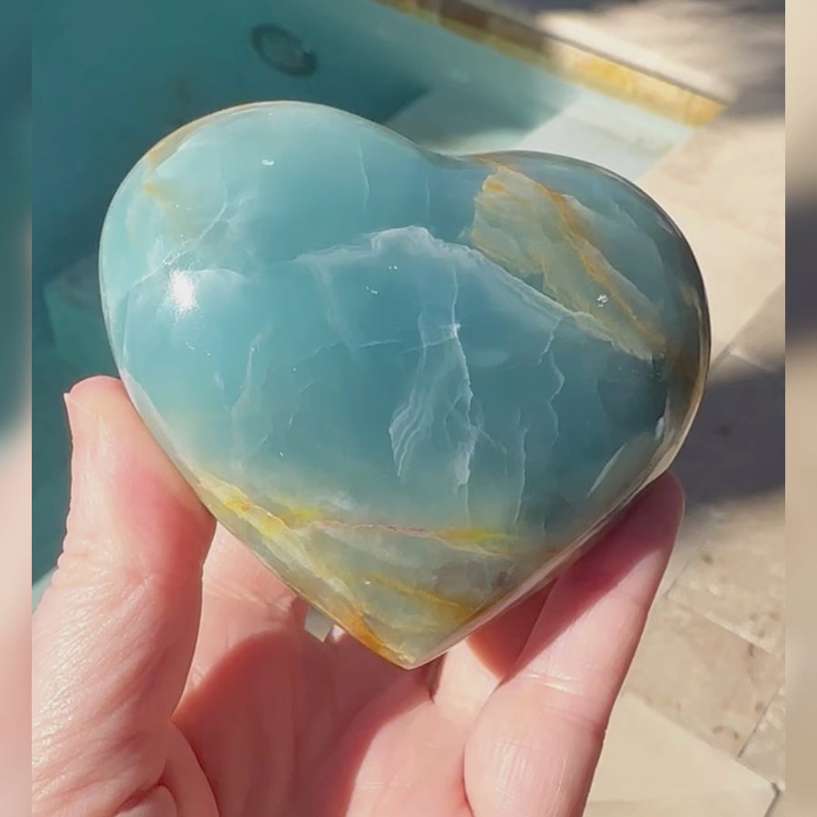 Large Lemurian Aquatine Calcite Crystal Heart