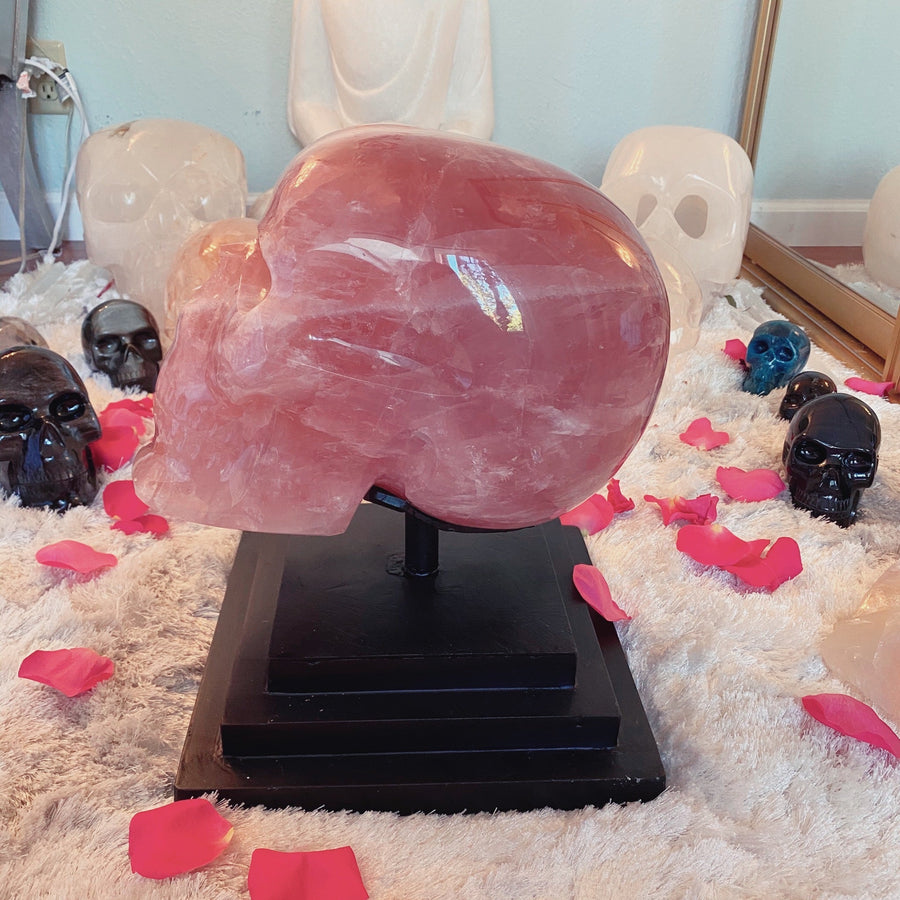 46 lbs Rose Quartz Master Skull with Custom Stand