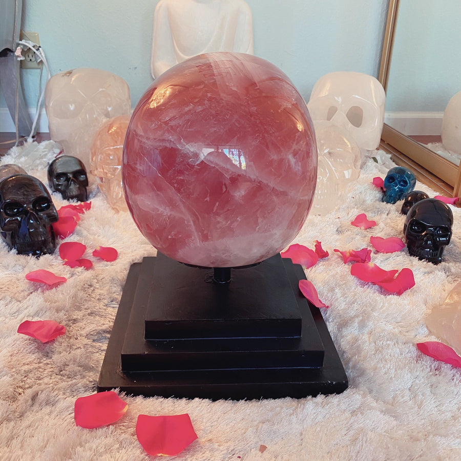 46 lbs Rose Quartz Master Skull with Custom Stand