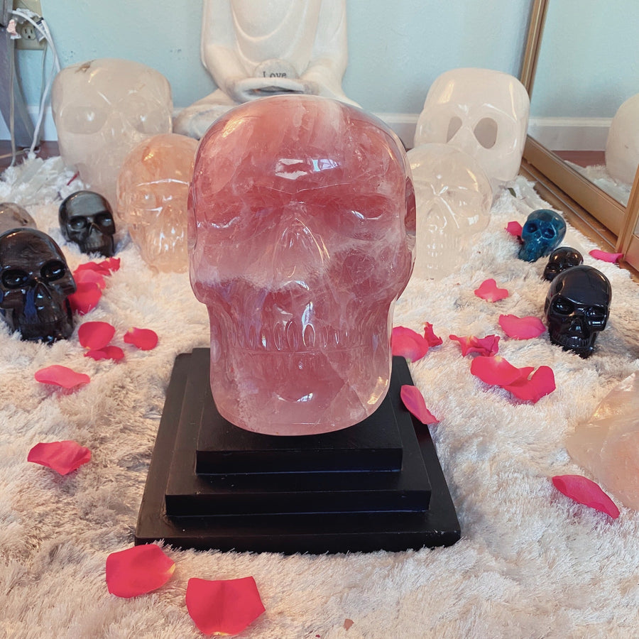 46 lbs Rose Quartz Master Skull with Custom Stand