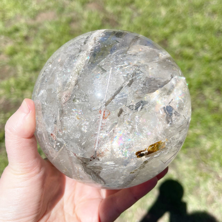 Epic Rutile Quartz Chlorite Sphere with Rainbows