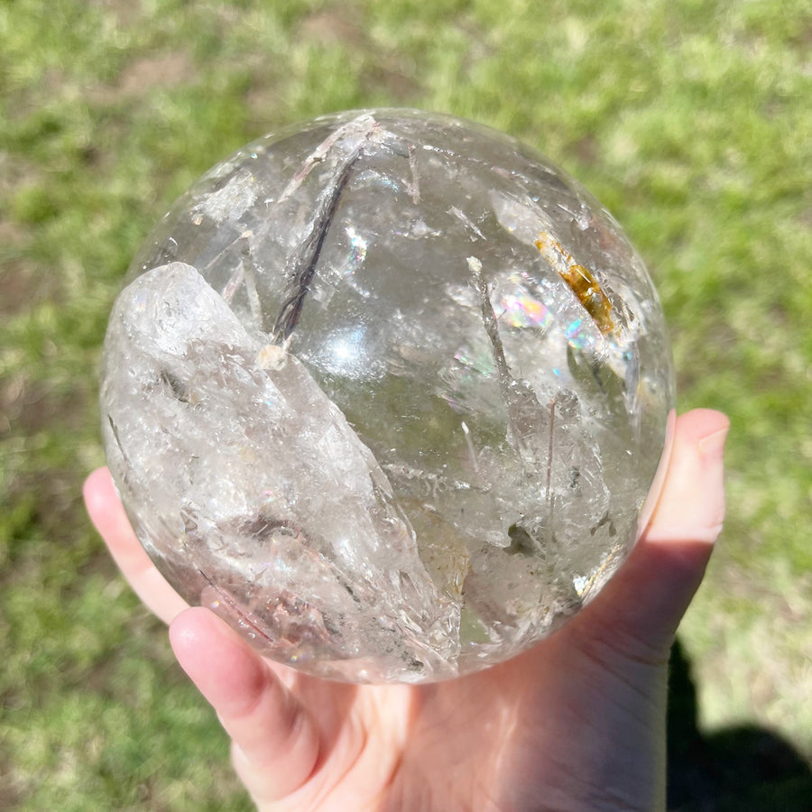 Epic Rutile Quartz Chlorite Sphere with Rainbows