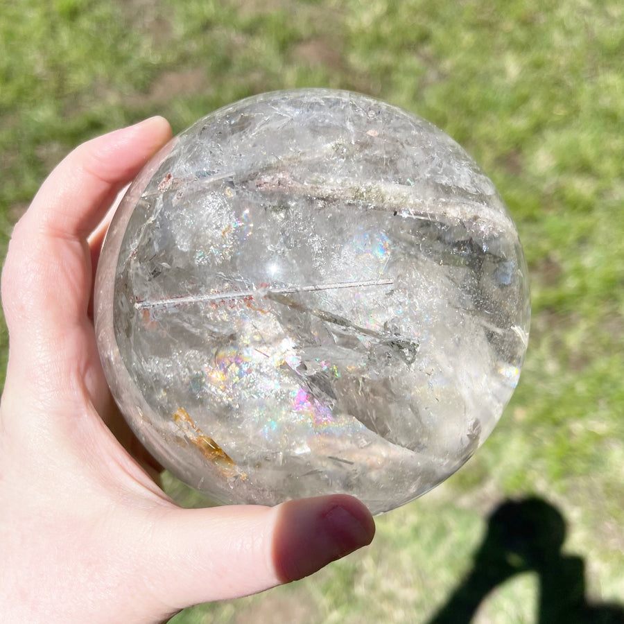 Epic Rutile Quartz Chlorite Sphere with Rainbows