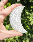 Selenite Moon with Etched Stars
