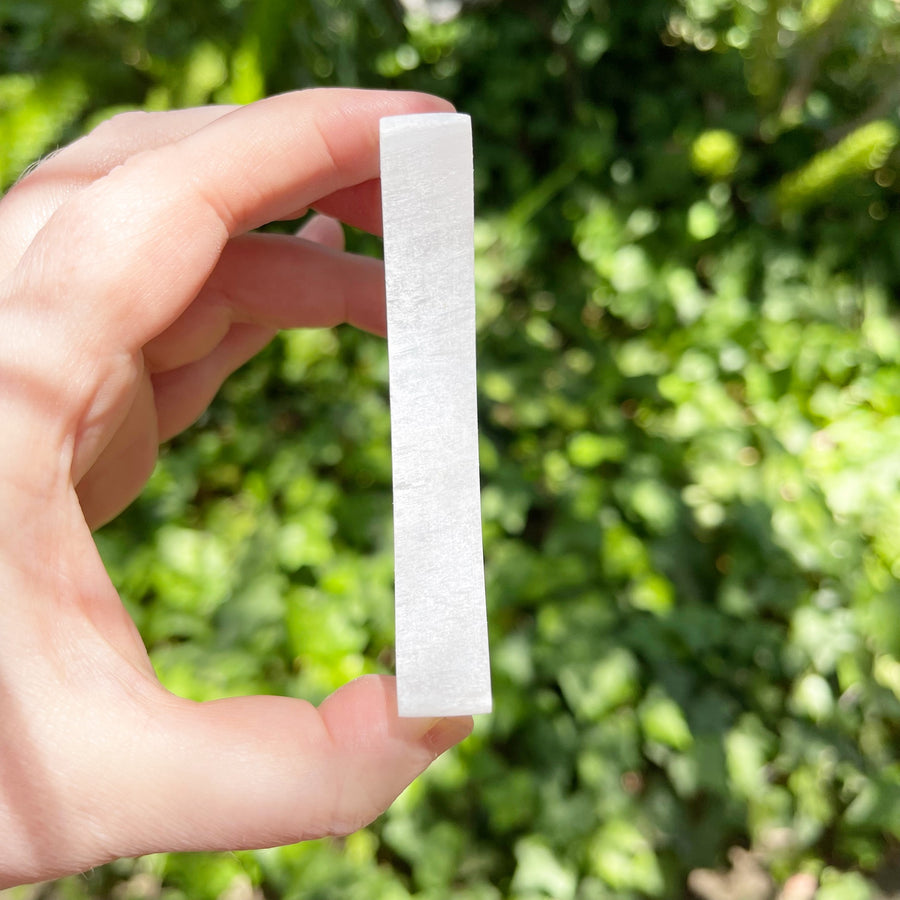 Selenite Moon with Etched Stars