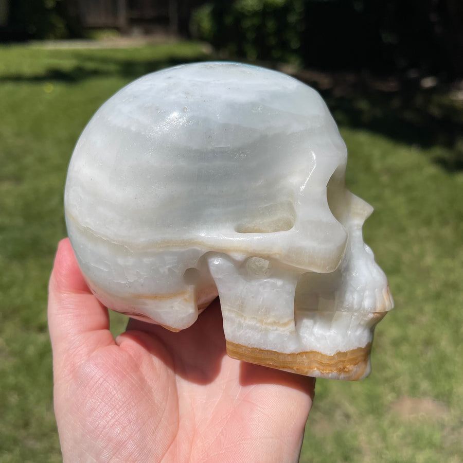 Ice Blue Aragonite Crystal Skull