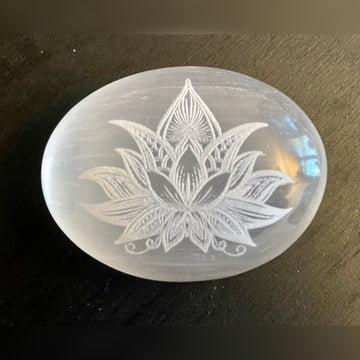 Lotus Flower Engraved Selenite