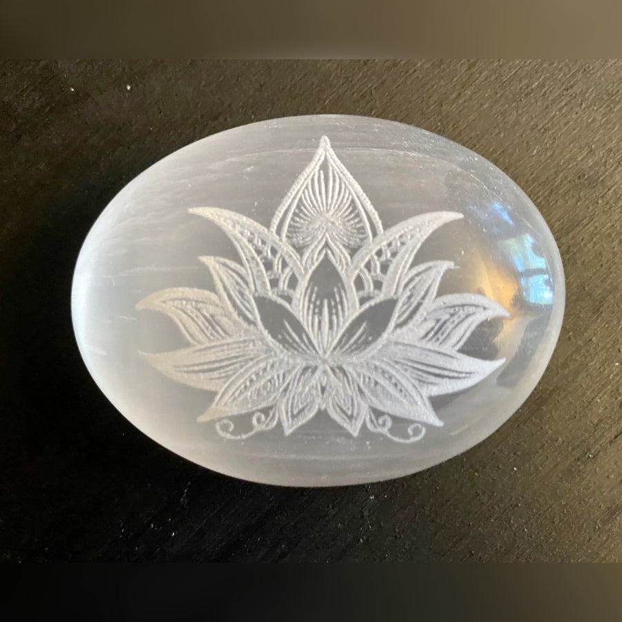 Lotus Flower Engraved Selenite