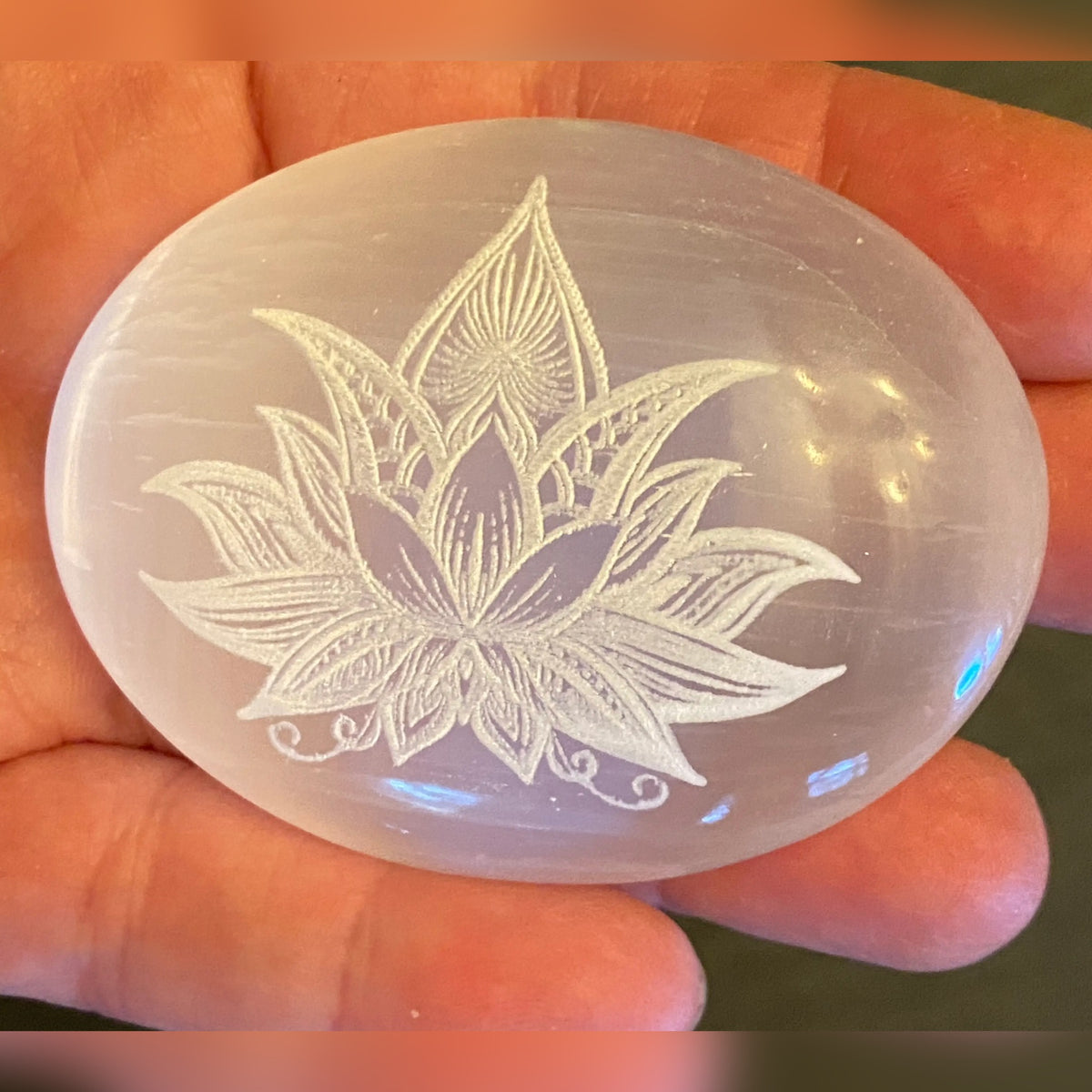 Lotus Flower Engraved Selenite