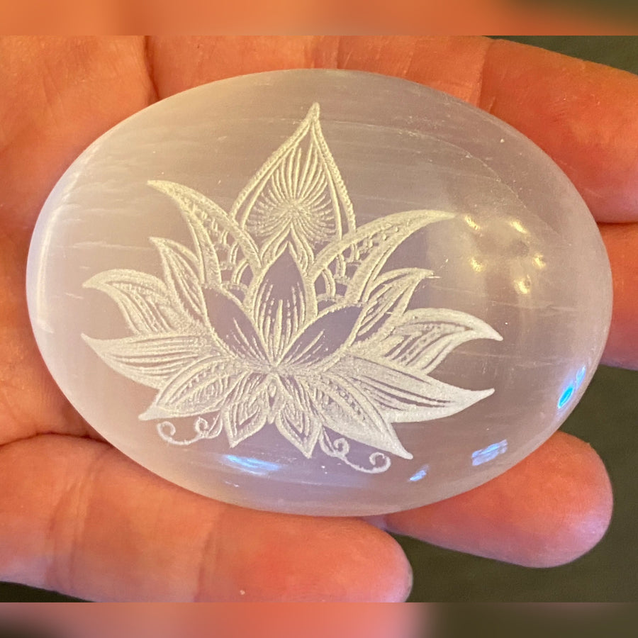 Lotus Flower Engraved Selenite