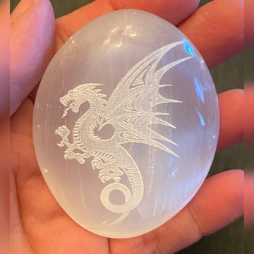 Dragon Engraved Selenite Palm Stone (Limited Edition)