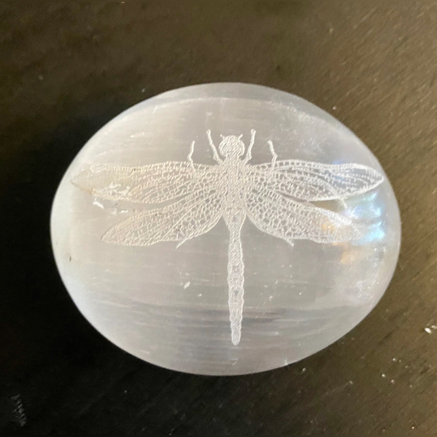 Engraved Selenite Dragonfly