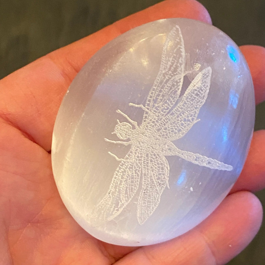 Engraved Selenite Dragonfly