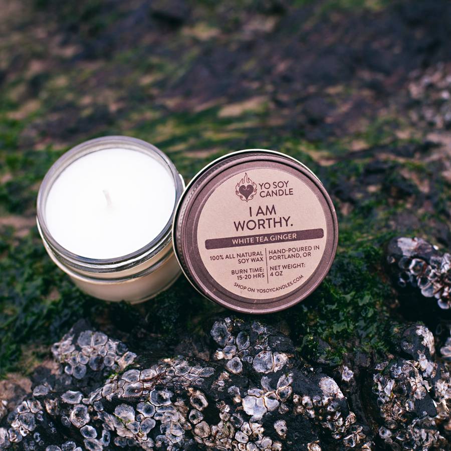 I AM WORTHY: White Tea Ginger Soy Mantra Candle