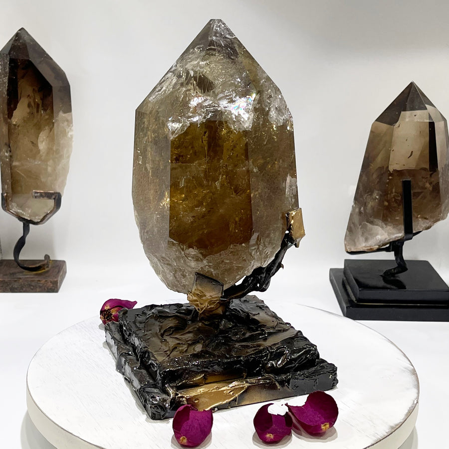Natural Citrine Crystal Point on Metal Stand
