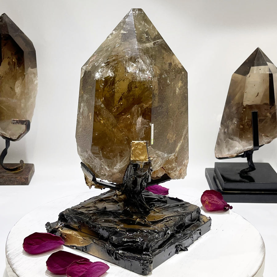 Natural Citrine Crystal Point on Metal Stand