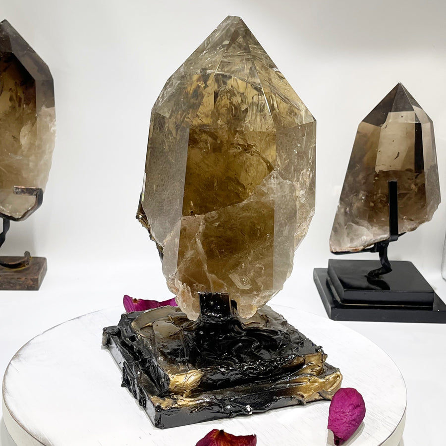 Natural Citrine Crystal Point on Metal Stand