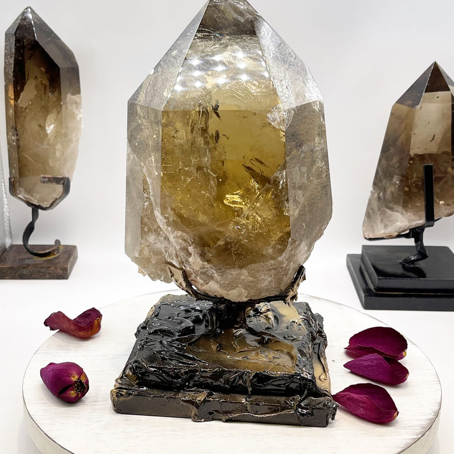 Natural Citrine Crystal Point on Metal Stand