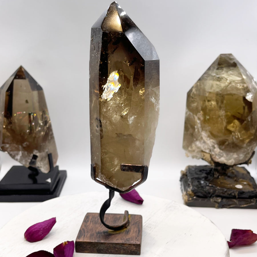 12” Natural Smokey Citrine Crystal Point with Rainbows