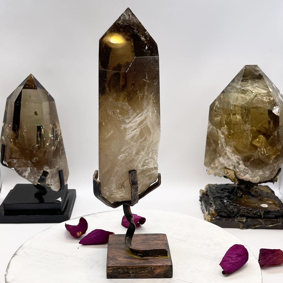 12” Natural Smokey Citrine Crystal Point with Rainbows