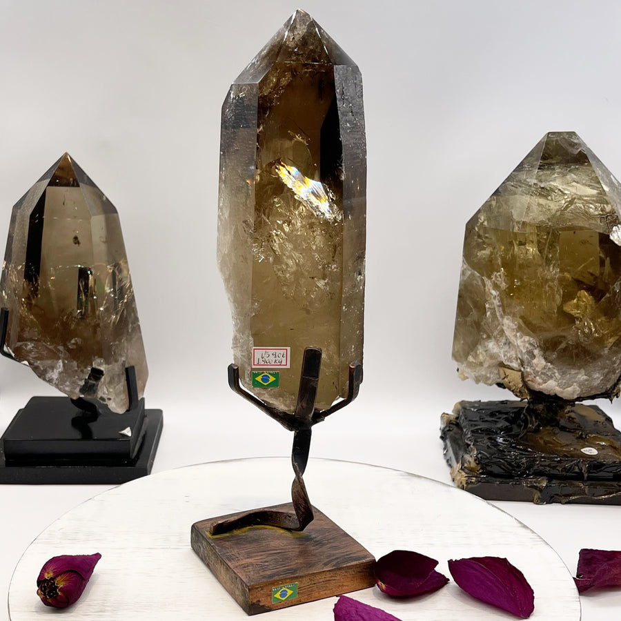 12” Natural Smokey Citrine Crystal Point with Rainbows