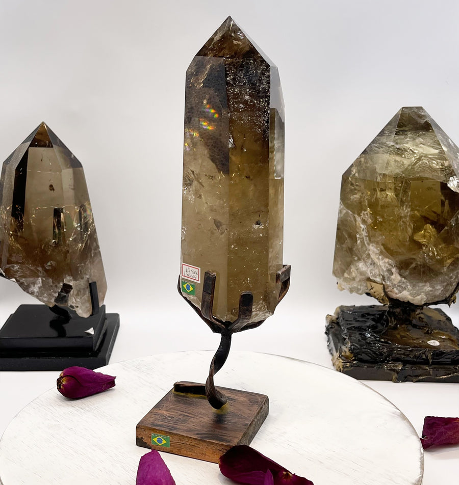 12” Natural Smokey Citrine Crystal Point with Rainbows