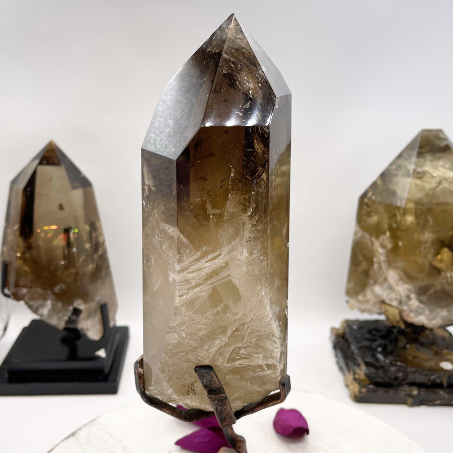 12” Natural Smokey Citrine Crystal Point with Rainbows