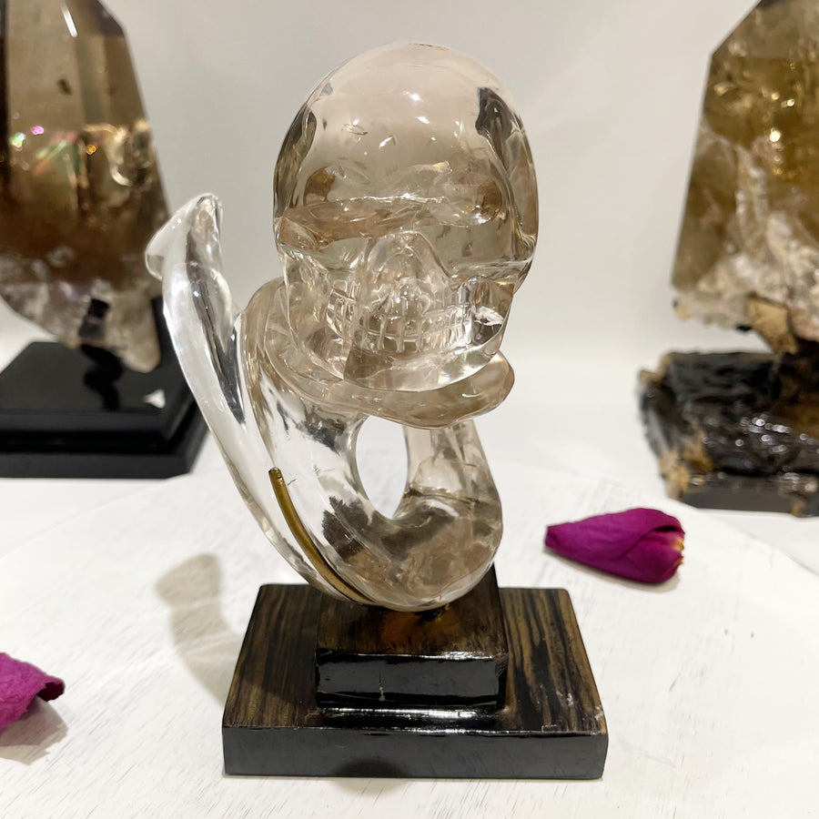 Ultra Clear Light Citrine Crystal Skull with Snake Carved by Wilson Venturini