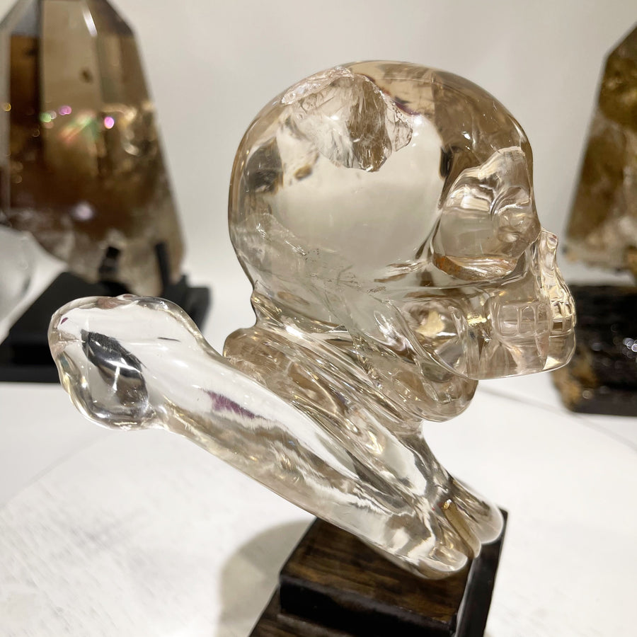 Ultra Clear Light Citrine Crystal Skull with Snake Carved by Wilson Venturini