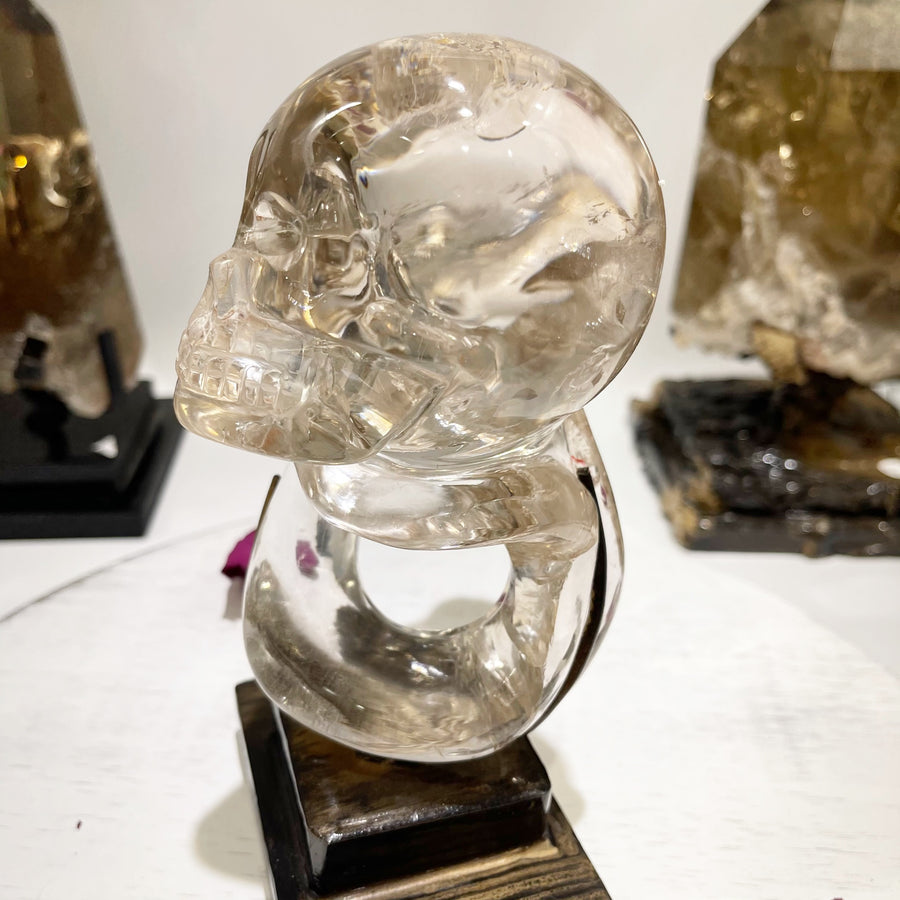 Ultra Clear Light Citrine Crystal Skull with Snake Carved by Wilson Venturini