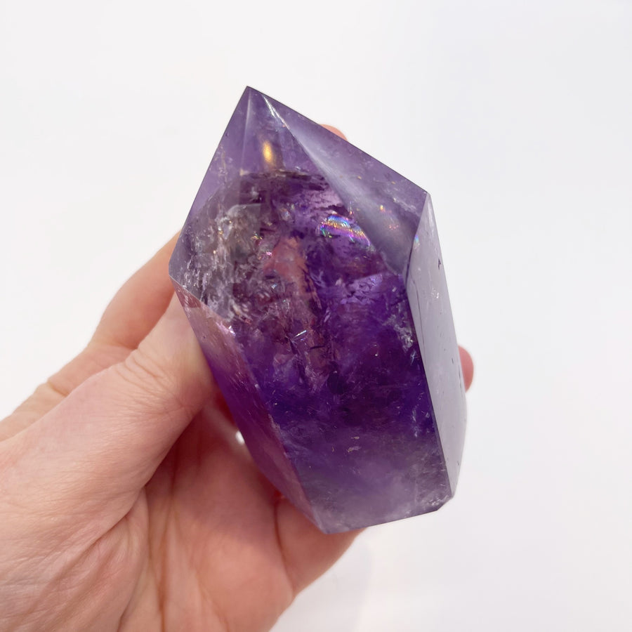 Polished Amethyst Generator Tower with Rainbows