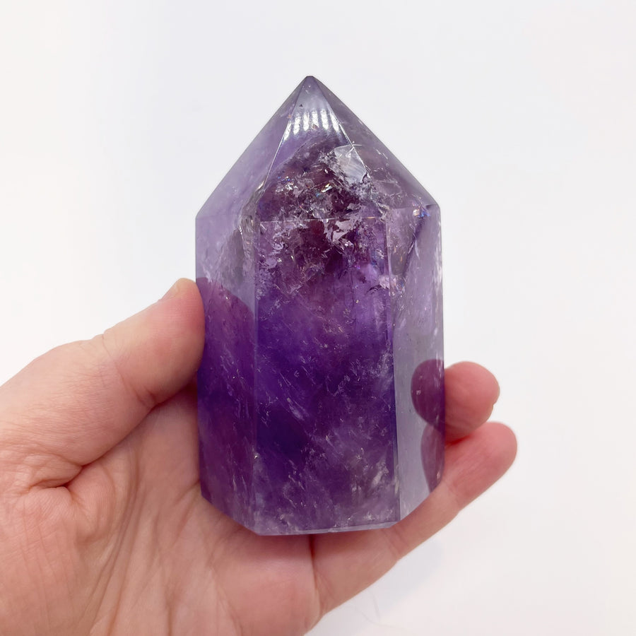 Polished Amethyst Generator Tower with Rainbows