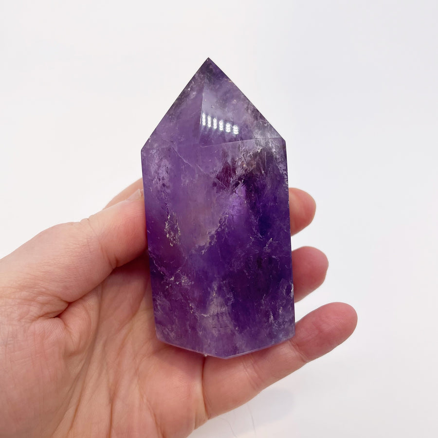 Polished Amethyst Generator Tower with Rainbows