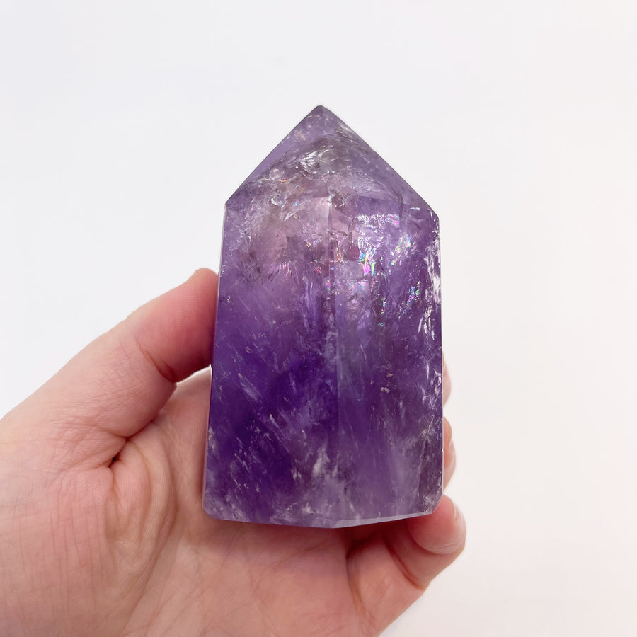 Polished Amethyst Generator Tower with Rainbows