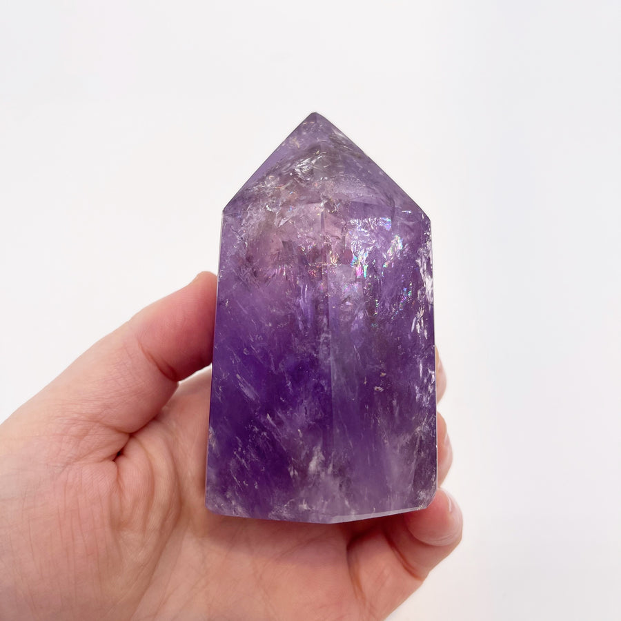 Polished Amethyst Generator Tower with Rainbows