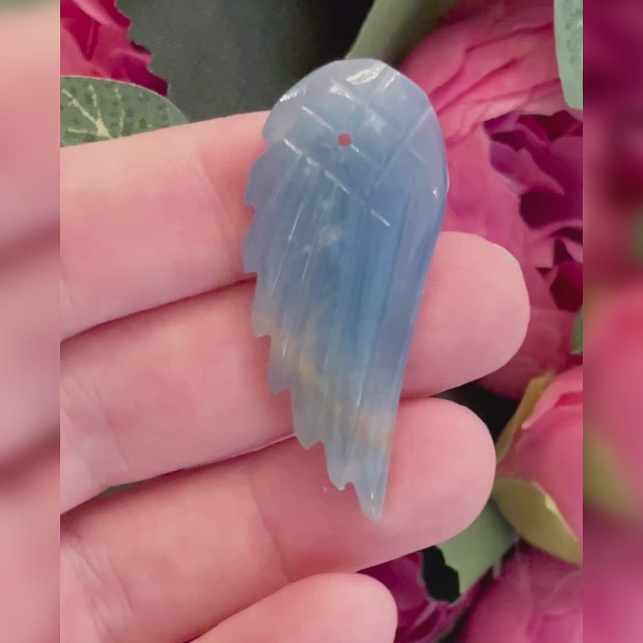 Lemurian Aquatine Calcite Angel Wing Pendant