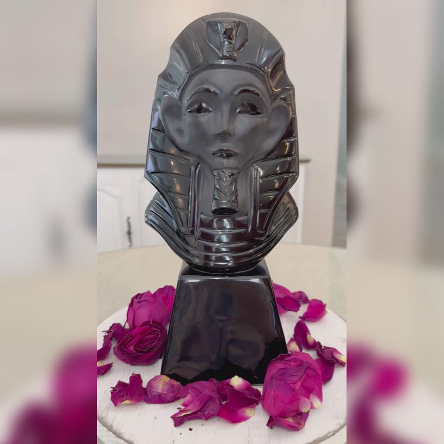 Huge Black Obsidian Ancient Egyptian Pharaoh King Tut Crystal Carving