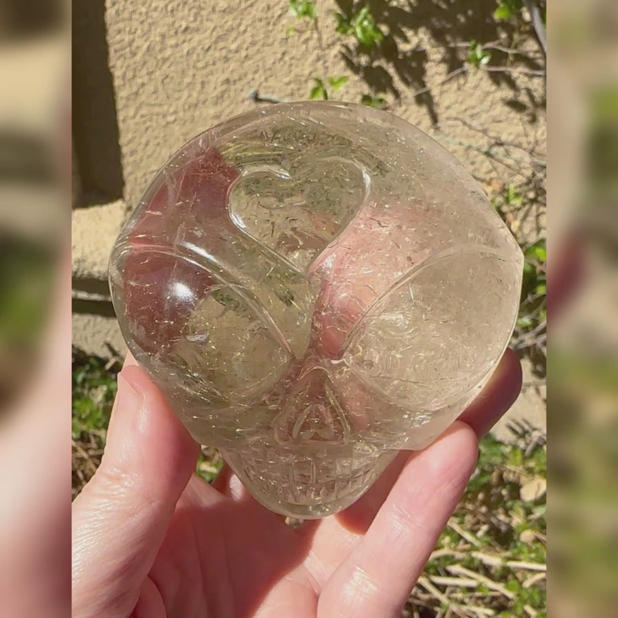 Golden Rutile Citrine Starchild Crystal Skull Carved by Leandro de Souza